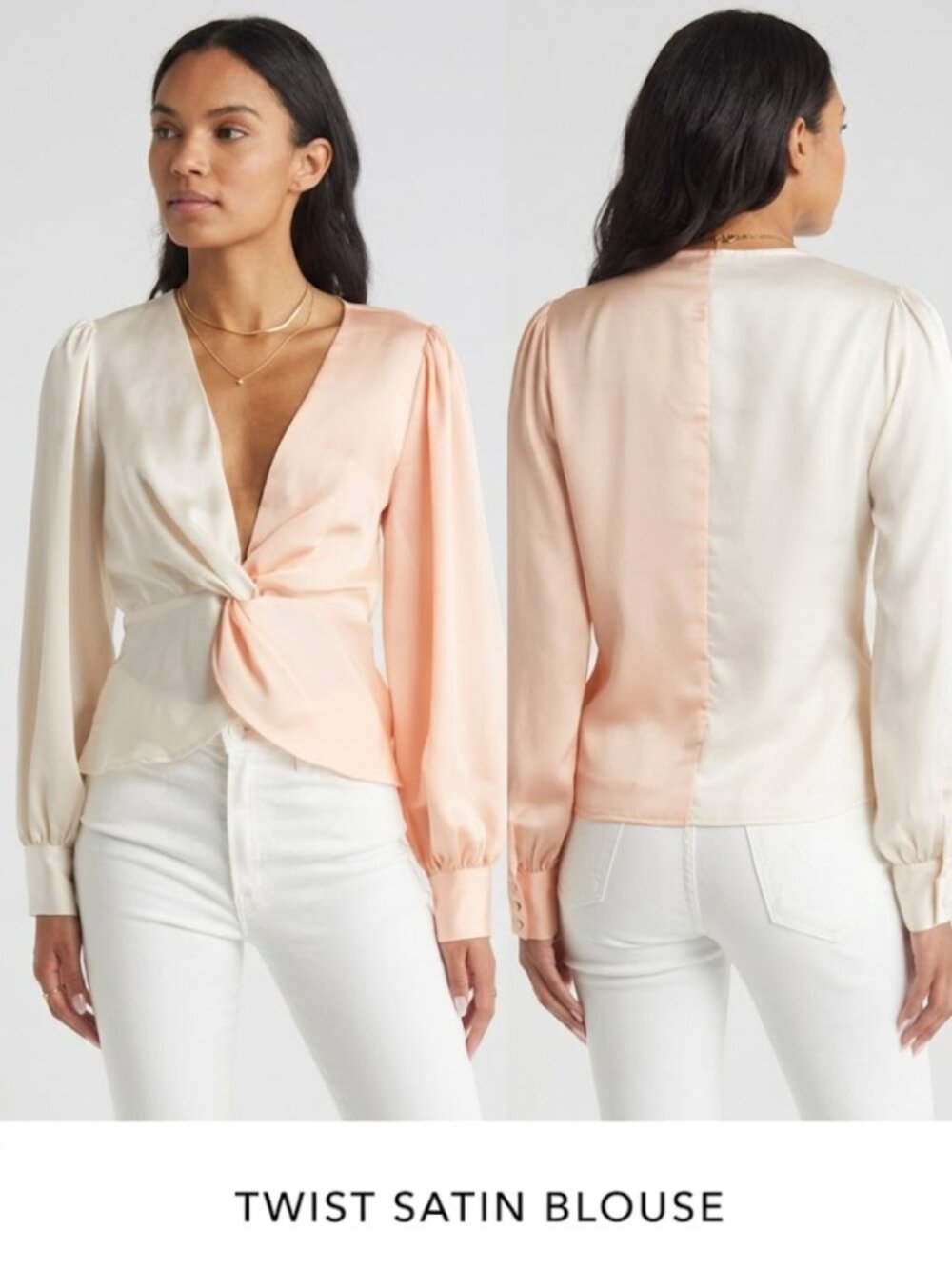 BNWT VICI Blush Cream Twist Fron Blouse Colour Block Feminine Coquette Office XS